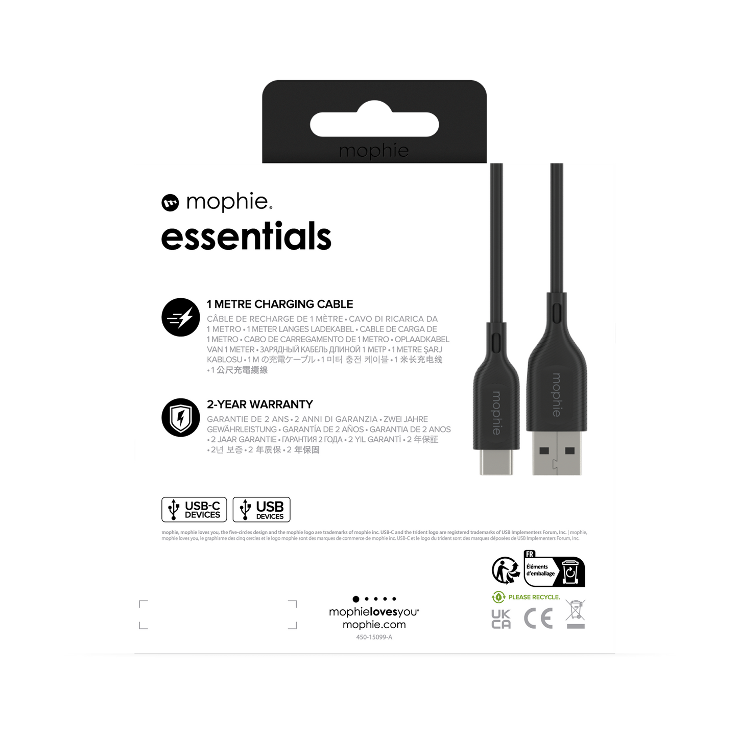 Mophie Essentials Cable USBA Ă USBC 1M Black