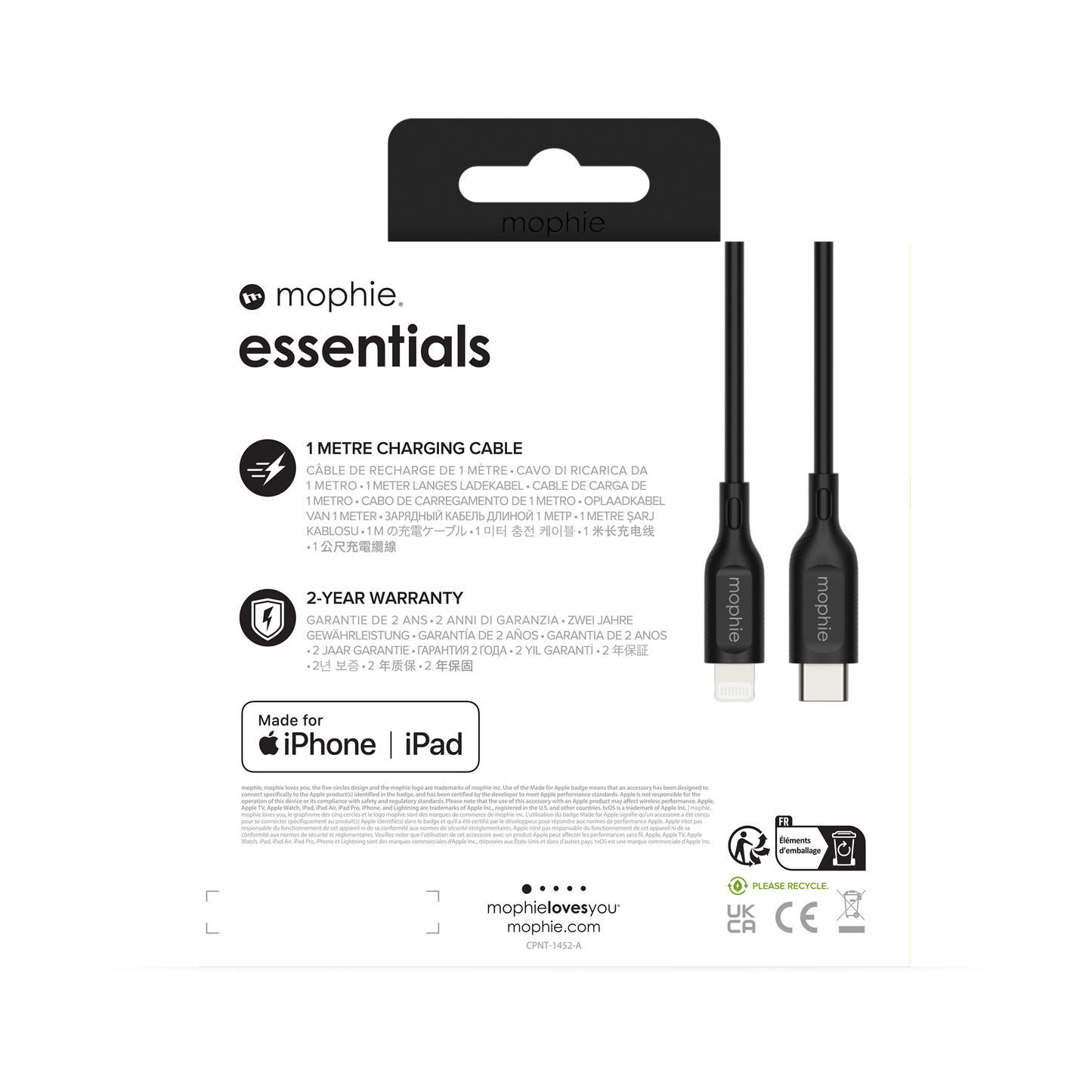 Mophie Essentials Cable USBC Ă Lightning 1M Black