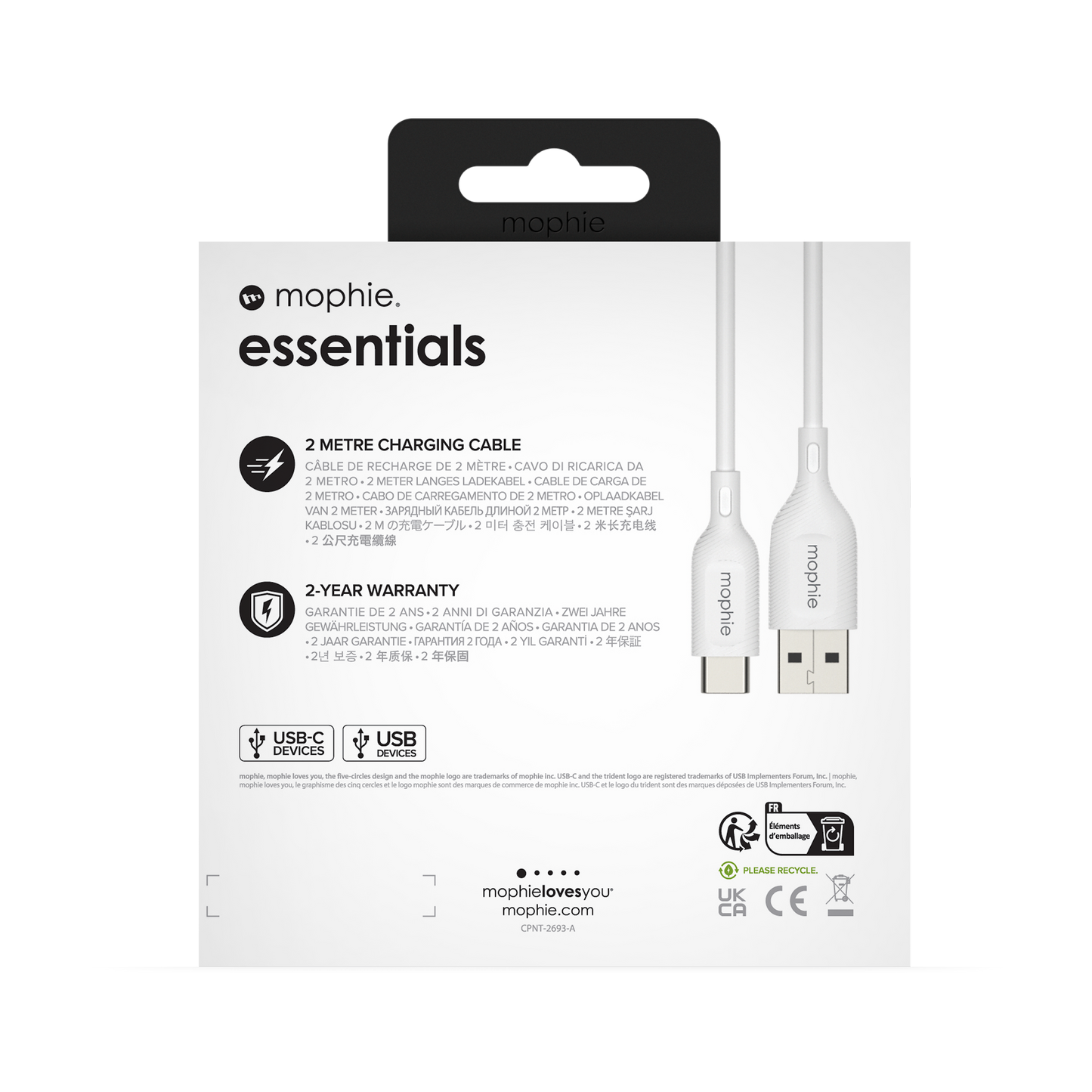 Mophie Essentials Cable USBA à USBC 2M White