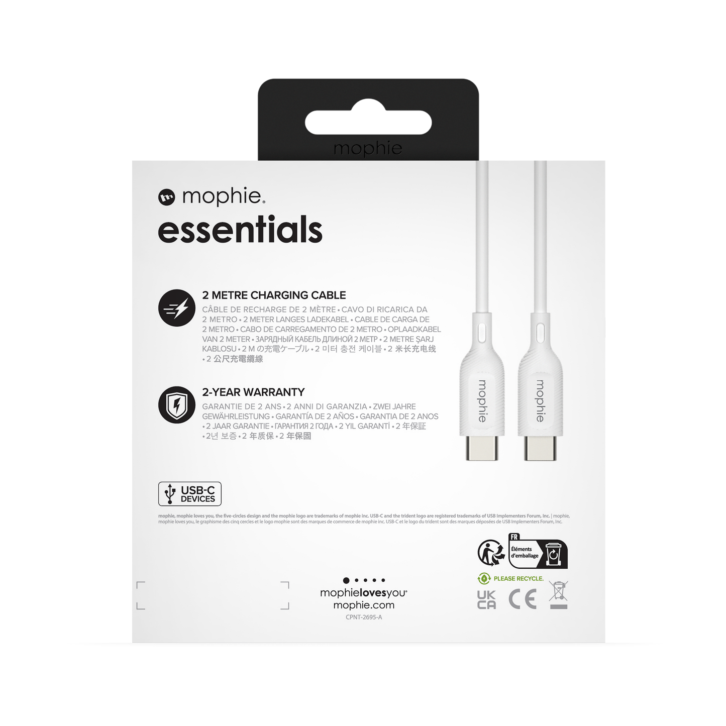 Mophie Essentials Cable USBC à USBC 2M White