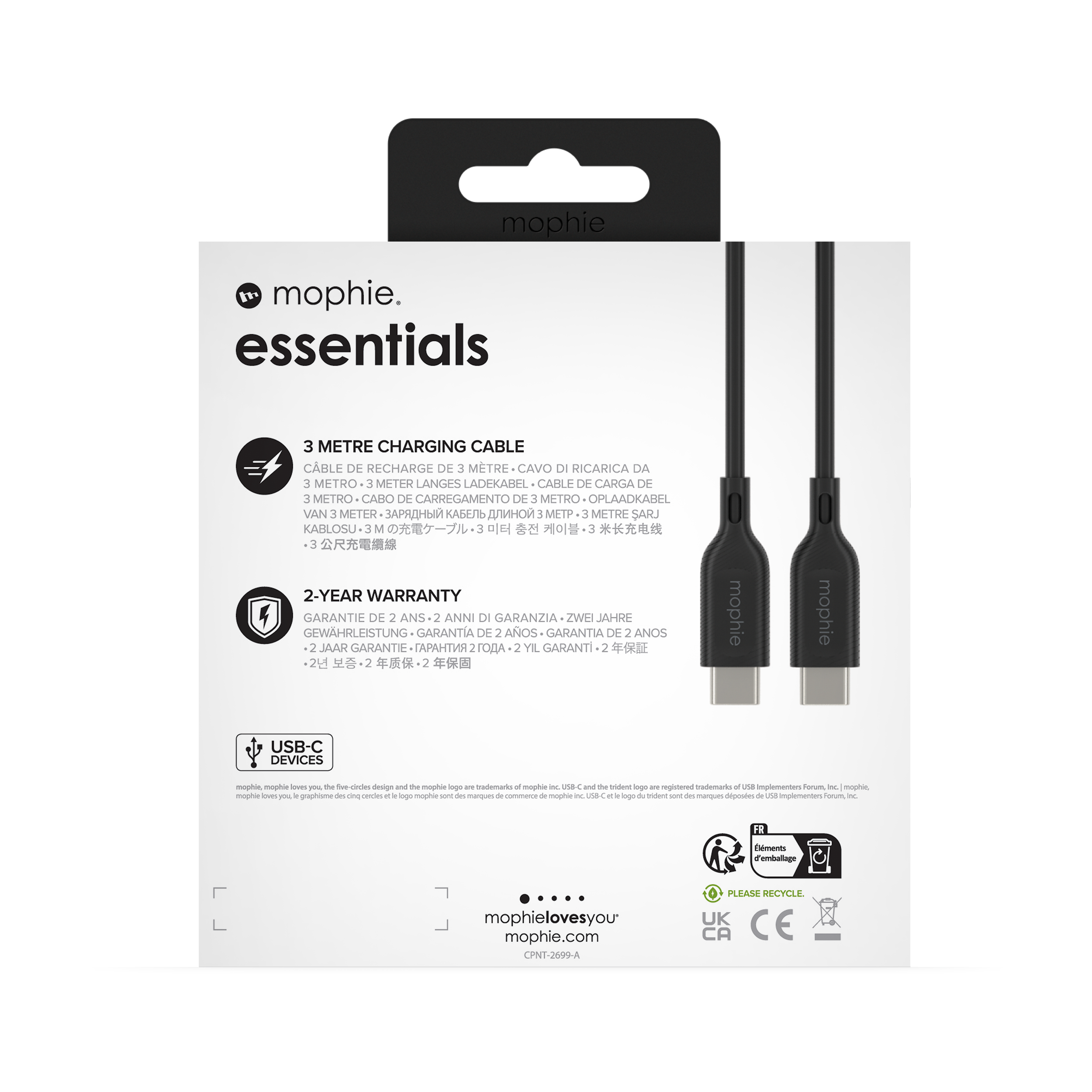 Mophie Essentials Cable USBC à USBC 3M Black