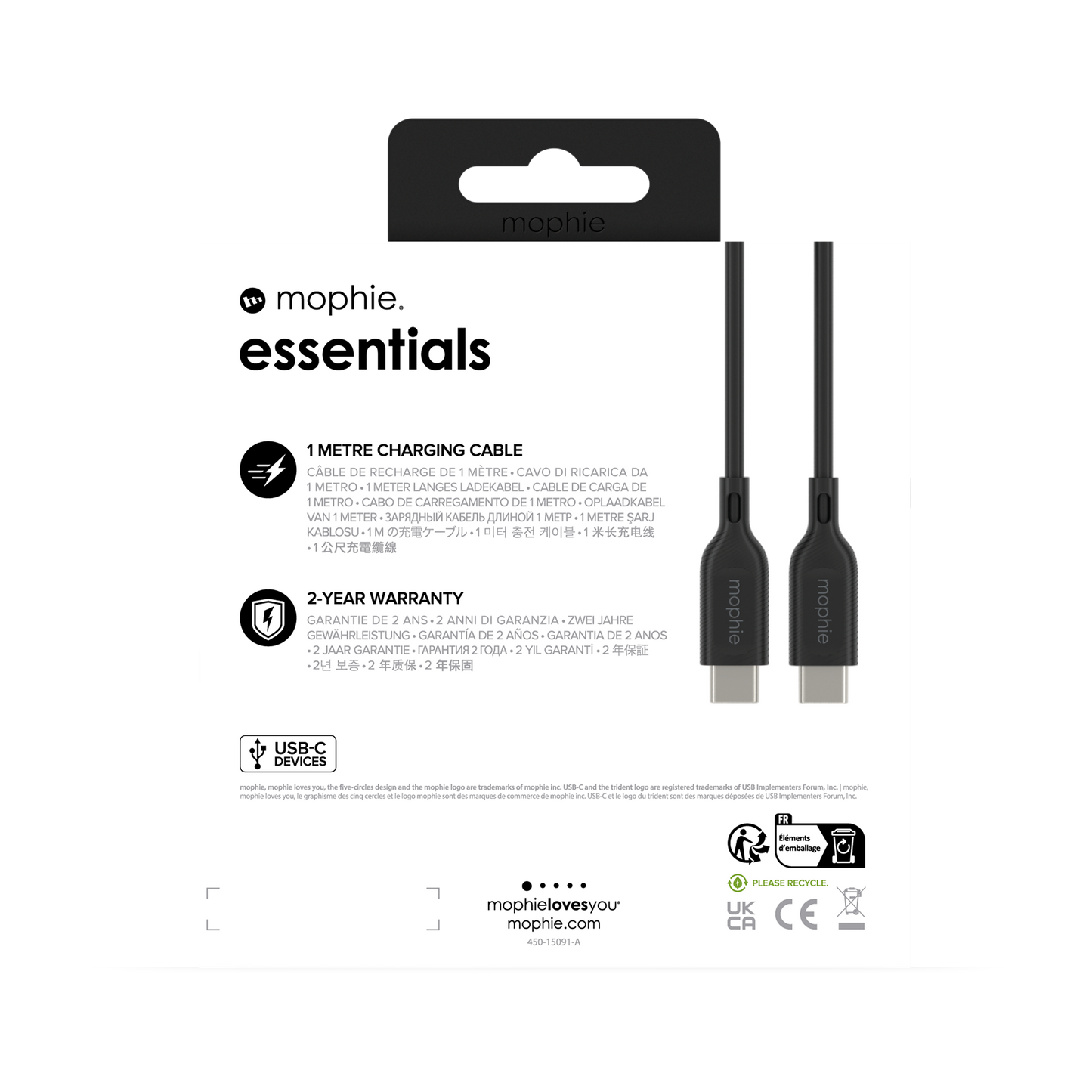 Mophie Essentials Cable USBC à USBC 1M Black