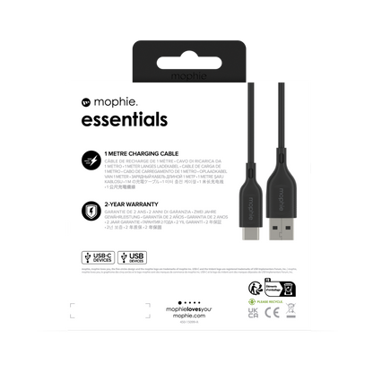 Mophie Essentials Cable USBA à USBC 1M Black