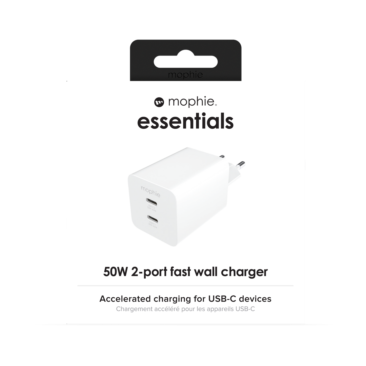 Mophie Essentials Adaptateur mural Dual USB-C 50W White