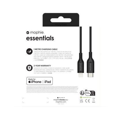 Mophie Essentials Cable USBC à Lightning 1M Black