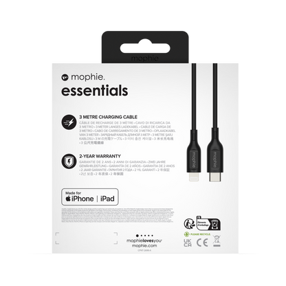Mophie Essentials Cable USBC à Lightning 3M Black