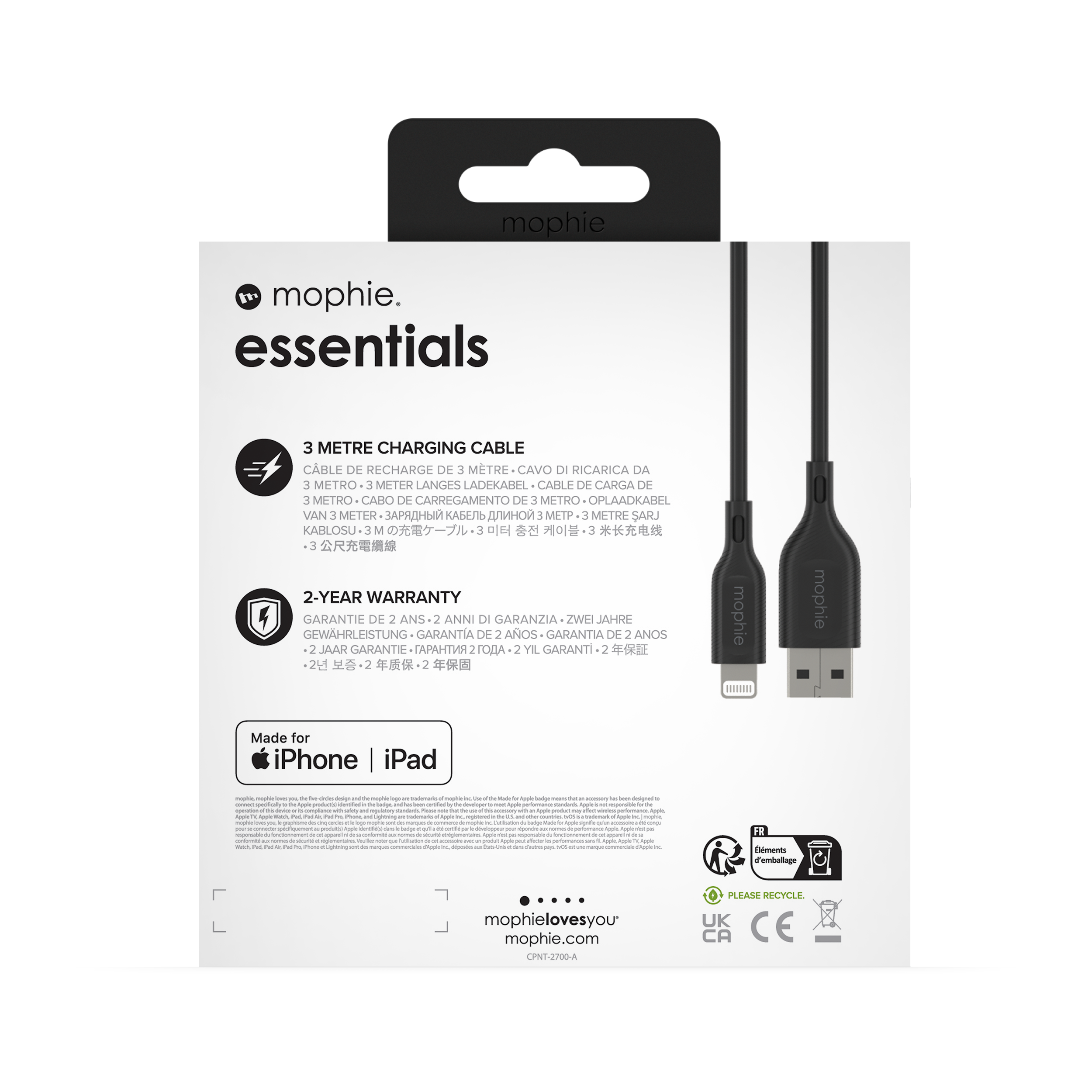 Mophie Essentials Cable USBA à Lightning 3M Black